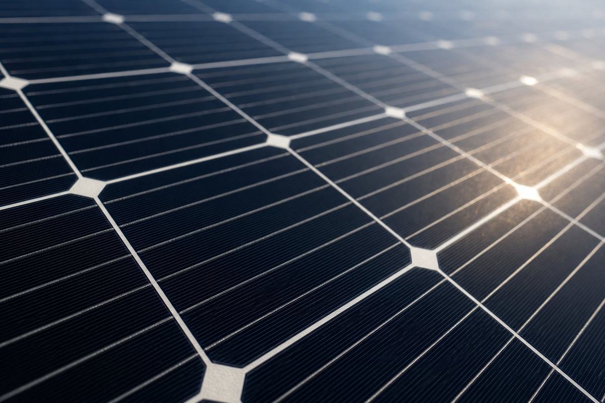 Macro view of monocrystalline solar panel cells