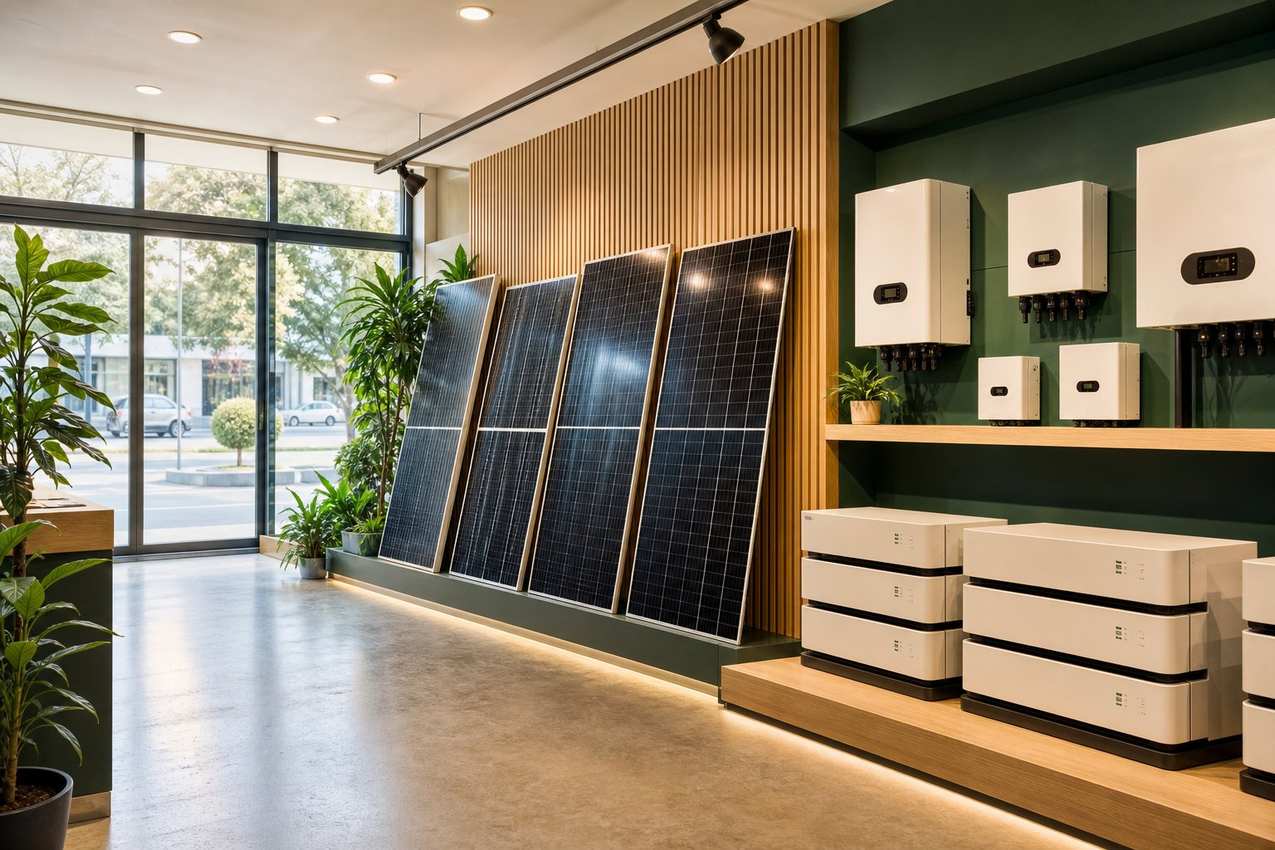 Showroom display of solar equipment